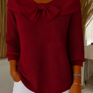 Plain Simple Crew Neck Loose Knit Top, Hoodies & Sweatshirts, color:Wine Red|size:5XL, catalog Noracora shop