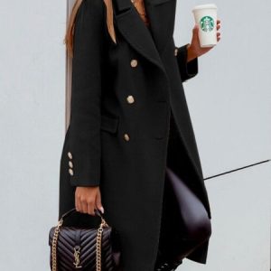 Women Winter Outerwear Casual Split Joint Plain Long Sleeve Shawl Collar Jacket, Coats, color:Black|size:XXL, catalog Noracora shop