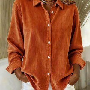 Women Plain Half Sleeve Shirt Summer Split Joint Shawl Collar Daily Casual Top, JustFashionNow Blouses, color:Orange|size:3XL,