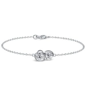 bracelets - Italo Bezel Set Twin Stone Heart Cut Chain Bracelet For Women, Italo jewelry - Online Catalog