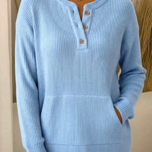 Casual Plain V Neck Long Sleeve T-shirt, Sweaters, color:Blue|size:3XL, catalog Noracora shop