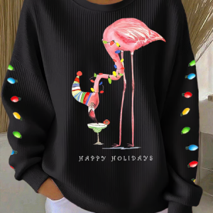 Casual Crew Neck Flamingo Sweatshirt Printing, Hoodies & Sweatshirts, color:Black|size:5XL, catalog Noracora shop