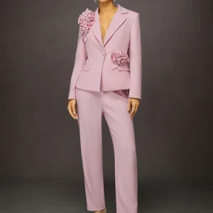 Urban 3D Floral Trousers Set - Sophisticated Suit for Social Occasions, Pants, color:Pink|size:XXL, Stylewe