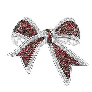 brooches - Italo Two Tone Micro Pave Garnet Bow Design Bow Brooch For Women, Italo jewelry - Online Catalog