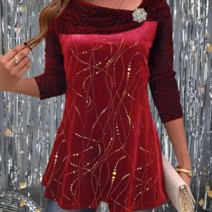 Casual Striped Long Sleeve T-shirt, T-shirts, color:Wine Red|size:5XL, catalog Noracora shop