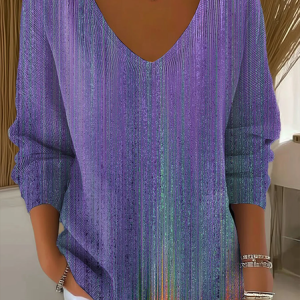 Women Abstract Long Sleeve Tee T-shirt V Neck Printing Casual Spring/Fall Top, JustFashionNow T-Shirts, color:Purple|size:XXL