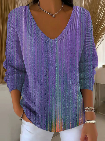 Women Abstract Long Sleeve Tee T-shirt V Neck Printing Casual Spring/Fall Top, JustFashionNow T-Shirts, color:Purple|size:XXL