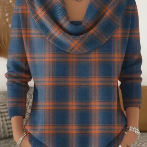 Women Plaid Long Sleeve Comfy Casual Printing Sweater, Sweaters, color:Blue|size:3XL, catalog Noracora shop