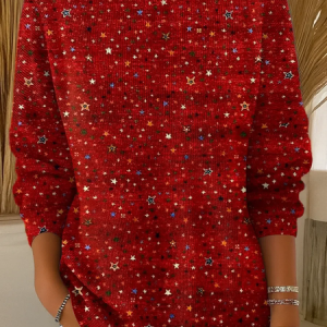 Women Star Long Sleeve Comfy Casual Printing Sweater, Sweaters, color:Red|size:5XL, catalog Noracora shop