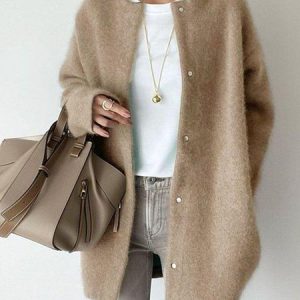 Women Winter Outerwear Urban Plain Long Sleeve Crew Neck Jacket, Coats, color:Khaki|size:XXL, catalog Noracora shop