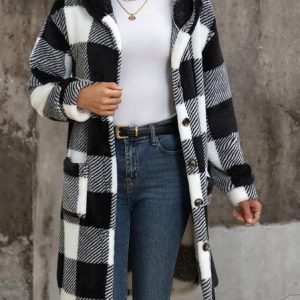 Women Winter Outerwear Casual Geometric Long Sleeve Hoodie Jacket, Outerwear, color:Black|size:XXL, catalog Noracora shop