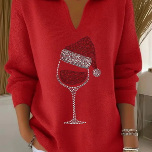 Women Christmas Printing Spring/Fall Casual Long Sleeve Shawl Collar Sweater, JustFashionNow Sweaters, color:Red|size:4XL,