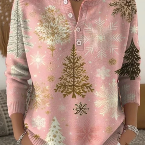 Women Christmas Long Sleeve Comfy Casual Printing Sweater, Sweaters, color:Pink|size:4XL, catalog Noracora shop