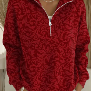 Women Floral Shawl Collar Printing Casual Spring/Fall Long Sleeve Sweatshirt, JustFashionNow Sweatshirts & Hoodies, color:Red|size:4XL,