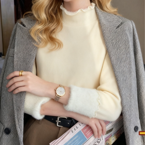 Casual Plain Mock Neck Long Sleeve T-shirt, T-shirts, color:Apricot|size:XXL, catalog Noracora shop