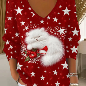 Casual Star V Neck Long Sleeve T-shirt, Sweaters, color:Red|size:4XL, catalog Noracora shop