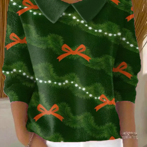 Women Christmas Printing Spring/Fall Casual Long Sleeve Shawl Collar Sweater, JustFashionNow Sweaters, color:Green|size:5XL,