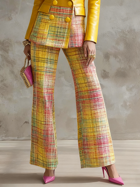 Urban Geometric Plaid Straight-Leg Pants, Pants, color:As Picture|size:XXL, Stylewe - Image 2
