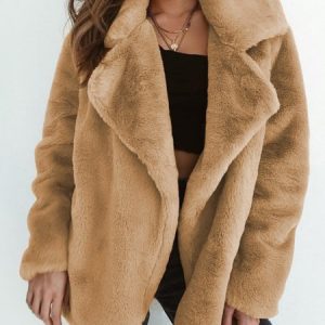 Women Spring/Fall Outerwear Casual Split Joint Plain Long Sleeve Lapel Collar Jacket, JustFashionNow Jackets, color:Khaki|size:3XL,