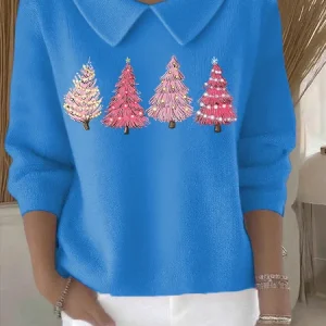Women Christmas Long Sleeve Comfy Casual Printing Sweater, Sweaters, color:Blue|size:4XL, catalog Noracora shop