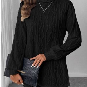 Casual Plain Turtleneck Long Sleeve T-shirt, Sweaters, color:Black|size:XXL, catalog Noracora shop