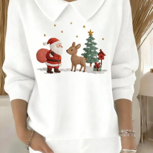 Women Santa Claus Long Sleeve Comfy Casual Printing Sweater, Sweaters, color:White|size:4XL, catalog Noracora shop