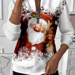 Women Santa Claus Crew Neck Printing Casual Spring/Fall Long Sleeve Sweatshirt, JustFashionNow Sweatshirts & Hoodies, color:White|size:XXL,