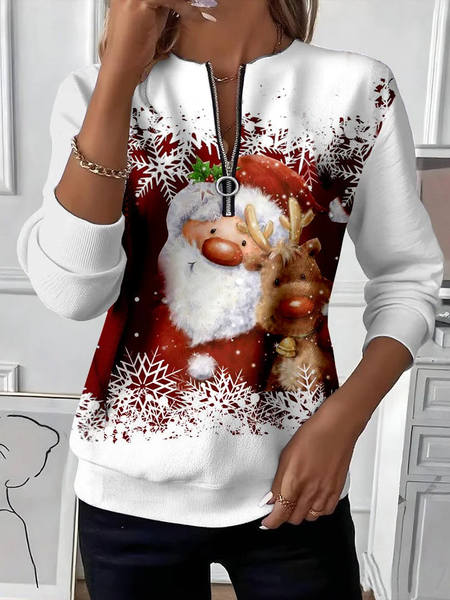 Women Santa Claus Crew Neck Printing Casual Spring/Fall Long Sleeve Sweatshirt, JustFashionNow Sweatshirts & Hoodies, color:White|size:XXL,
