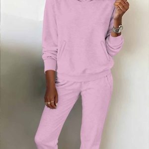 Women Plain Two-Piece Set Daily Long Sleeve Vintage Winter Top With Pants Matching Set, Sets, color:Light Purple|size:3XL, catalog Noracora shop