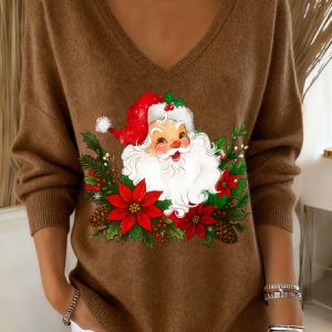 Casual Santa Claus V Neck Long Sleeve T-shirt, Sweaters, color:Brown|size:4XL, catalog Noracora shop