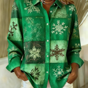 Shirt Collar Regular Sleeve Long Sleeve Christmas Buckle Regular Loose Button Up Shirt Shirt For Women, Shirts, color:Green|size:XXL, catalog Noracora shop
