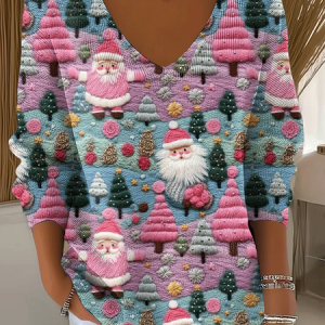 Casual Santa Claus V Neck Long Sleeve T-shirt, Sweaters, color:As Picture|size:4XL, catalog Noracora shop