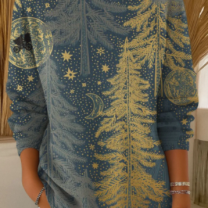 Women Christmas Printing Spring/Fall Casual Long Sleeve Crew Neck Sweater, JustFashionNow Sweaters, color:Blue|size:5XL,