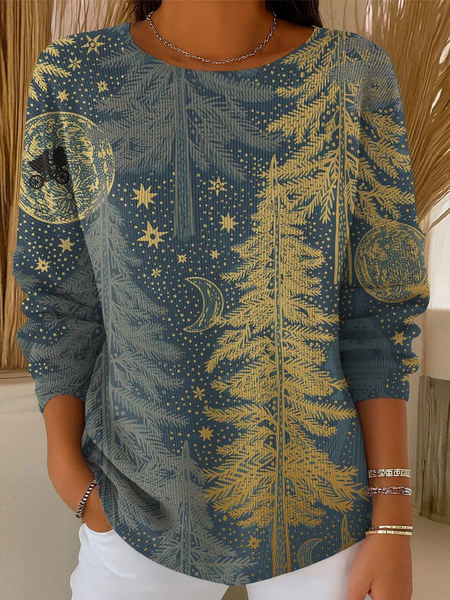Women Christmas Printing Spring/Fall Casual Long Sleeve Crew Neck Sweater, JustFashionNow Sweaters, color:Blue|size:5XL,