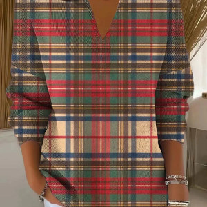 Women Plaid Long Sleeve Comfy Casual Printing Sweater, Sweaters, color:As Picture|size:4XL, catalog Noracora shop