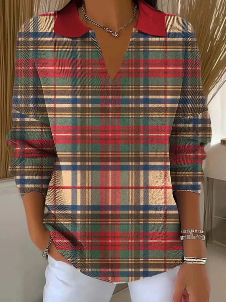 Women Plaid Printing Spring/Fall Casual Long Sleeve Shawl Collar Sweater, JustFashionNow Sweaters, color:As Picture|size:4XL,