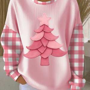 Women Plaid Crew Neck Printing Casual Spring/Fall Long Sleeve Sweatshirt, JustFashionNow Sweatshirts & Hoodies, color:Pink|size:5XL,
