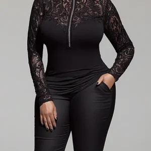 Urban Plain Stand Collar Blouse, Blouses and Shirts, color:Black|size:XXL, Stylewe