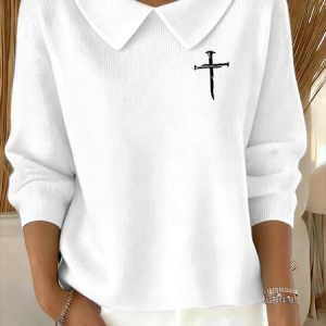 Women Cross Long Sleeve Comfy Casual Printing Sweater, Sweaters, color:White|size:4XL, catalog Noracora shop