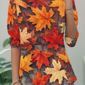 Women Maple Leaf Long Sleeve Tee T-shirt Crew Neck Casual Spring/Fall Tunic Top, JustFashionNow T-Shirts, color:As Picture|size:XXL,