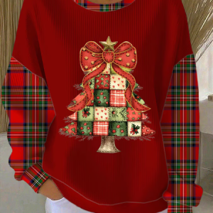 Casual Crew Neck Plaid Sweatshirt Printing, Hoodies & Sweatshirts, color:Red|size:5XL, catalog Noracora shop