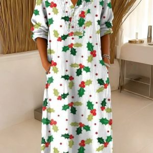 Women Christmas Spring/Fall Dress V Neck Long Sleeve A-Line Dress, Dresses, color:Color3|size:4XL, catalog Noracora shop