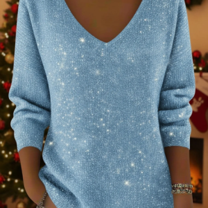 Casual Christmas V Neck Long Sleeve T-shirt, Sweaters, color:Sky Blue|size:4XL, catalog Noracora shop