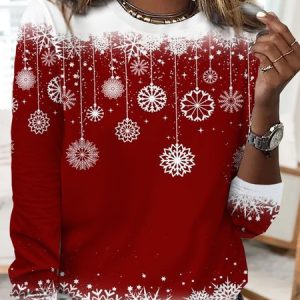 Vintage Ombre Crew Neck Long Sleeve T-shirt, T-shirts, color:Red|size:XXL, catalog Noracora shop