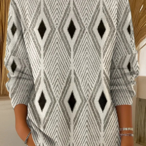 Women Abstract Printing Spring/Fall Casual Long Sleeve Crew Neck Sweater, JustFashionNow Sweaters, color:Gray|size:4XL,