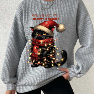 Casual Crew Neck Christmas Sweatshirt, Hoodies & Sweatshirts, color:Light Gray|size:3XL, catalog Noracora shop