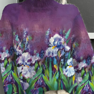Women Floral Long Sleeve Comfy Vintage Printing Sweater, Sweaters, color:Purple|size:4XL, catalog Noracora shop