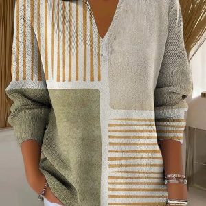 Women Geometric Long Sleeve Comfy Vintage Sweater, Sweaters, color:As Picture|size:4XL, catalog Noracora shop