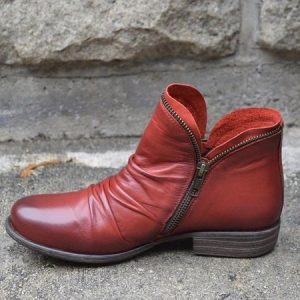 Vintage Plain Zipper Low Heel Chelsea Boots, Boots, color:Red|size:43, catalog Noracora shop