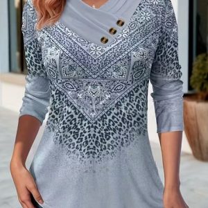 Casual Gradient Pattern Long Sleeve T-shirt, T-shirts, color:Blue|size:4XL, catalog Noracora shop